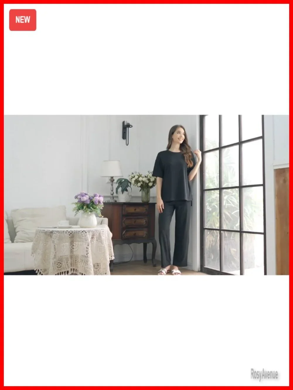 2 Piece Pajama Set Short Sleeve Long Pants Lounge Set with Pockets